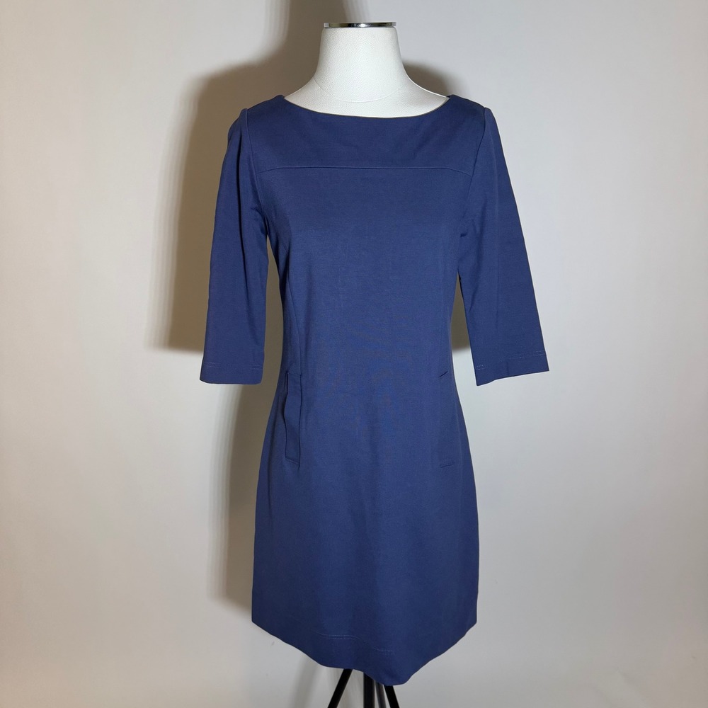 Harve Benard Womens Blue Half Sleeve Shift Dress Pockets Size Small Career Work